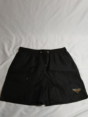 Prada Black Logo Patch Drawstring Shorts
